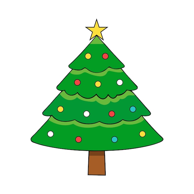 Árbol de Navidad de dibujos animados con decoraciones festivas