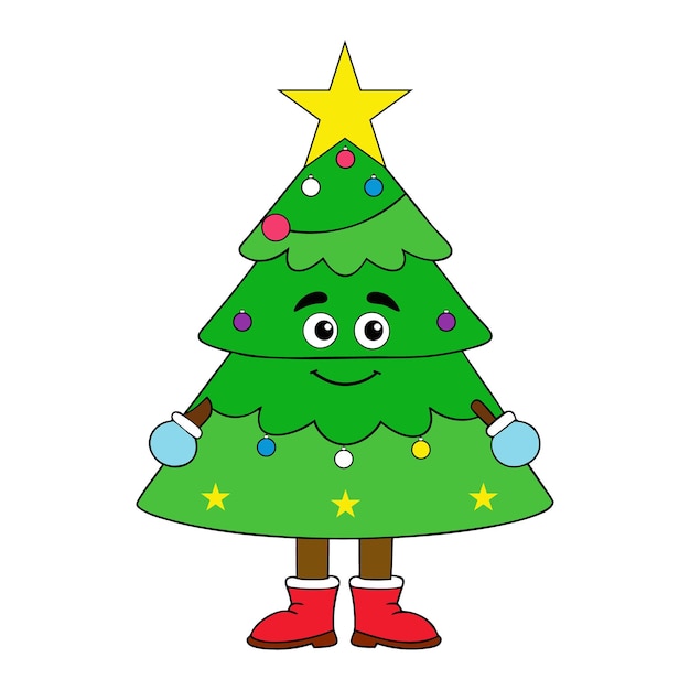 Árbol de Navidad de dibujos animados con decoraciones festivas