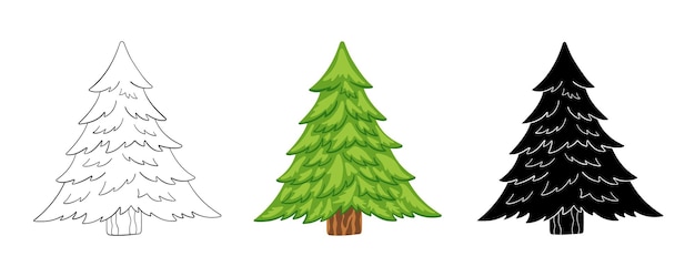 Árbol de Navidad en dibujos animados doodle estilo simple silueta árbol de vacaciones feliz navidad