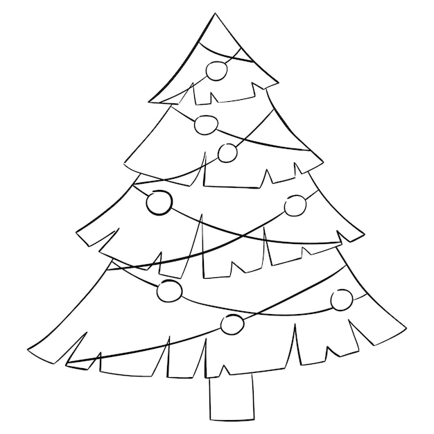 Árbol de navidad de dibujos animados para libros para colorear diseño lineal para libros para colorear para niños