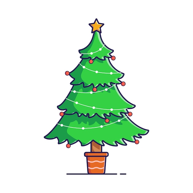 Árbol de Navidad de diseño plano con adornos