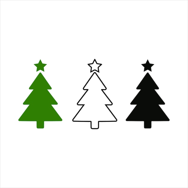 Árbol de Navidad diseño plano vector de árbol de color en fondo blanco silueta de clip art del día de Navidad
