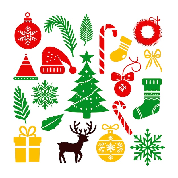 Árbol de Navidad diseño plano vector de árbol de color en fondo blanco silueta de clip art del día de Navidad
