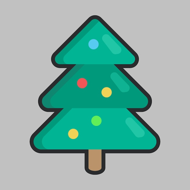 Árbol de Navidad en diseño vectorial plano de contorno simple