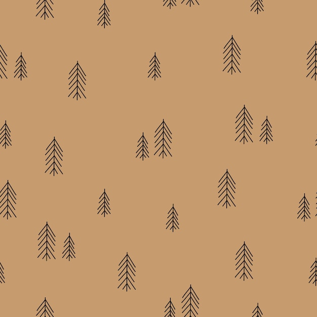 Árbol de Navidad en doodle dibujado a mano estilo escandinavo de patrones sin fisuras
