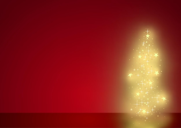 Árbol de navidad dorado formado por estrellas brillantes y efecto de luz
