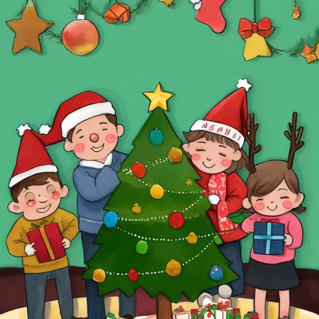 Vector Árbol de navidad e ilustración para niños