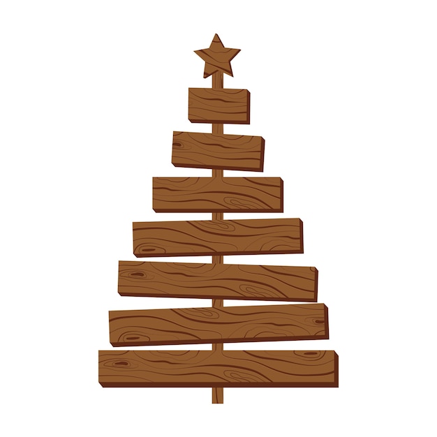 Árbol de Navidad ecológico alternativo hecho de tablas de madera oscura Decoración de vacaciones de invierno hecha a mano aislada en blanco Elemento de diseño plano vectorial Concepto sin residuos de plástico