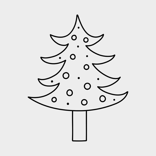 Árbol de Navidad encantador y decorado aislado sobre un fondo blanco ilustración dibujada a mano en estilo doodle