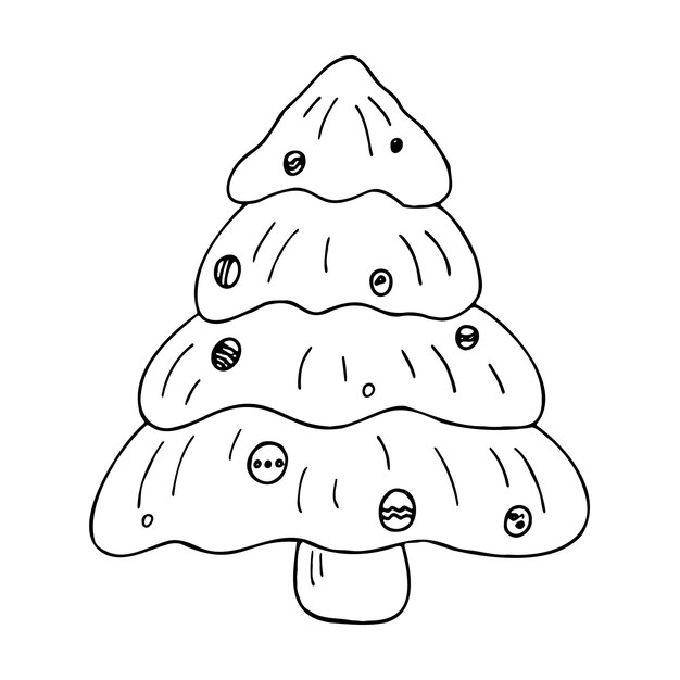 Un árbol de Navidad es un dibujo de contorno dibujado a mano Ilustración vectorial de un dibujo en línea de un árbol de navidad