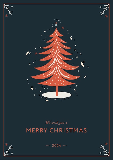 Vector Árbol de navidad en estilo escandinavo minimalista moderno plantilla de historia tarjeta de cartel mano vectorial