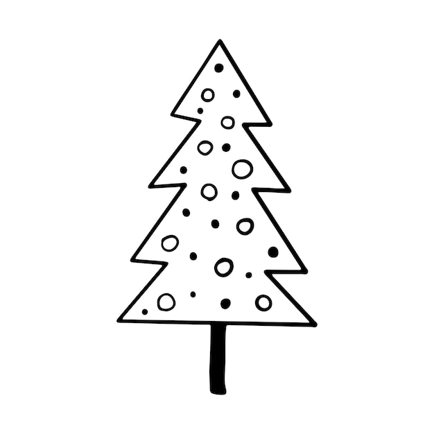 Árbol de Navidad en estilo garabato. Año nuevo 2023. Boceto dibujado a mano de un árbol de Navidad