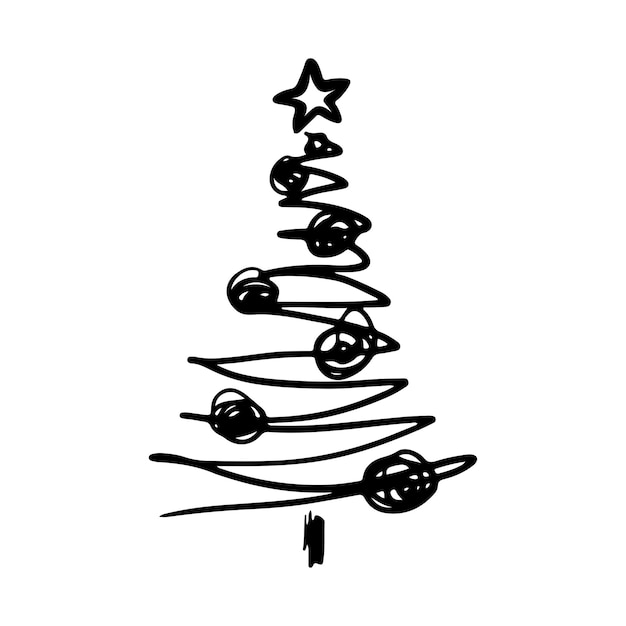 Árbol de Navidad en estilo garabato. Boceto dibujado a mano de un árbol de Navidad. ilustración vectorial