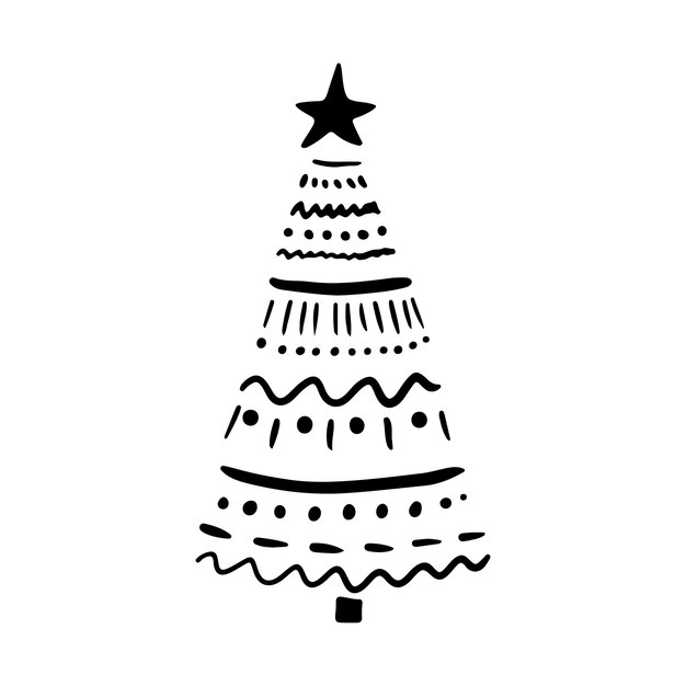 Árbol de Navidad en estilo garabato. Boceto dibujado a mano de un árbol de Navidad. ilustración vectorial