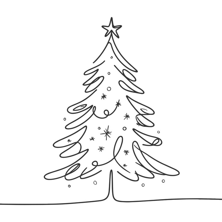 Vector árbol de navidad de estilo de una línea continua con decoraciones ilustración vectorial de líneas decoración de vacaciones de invierno de feliz navidad