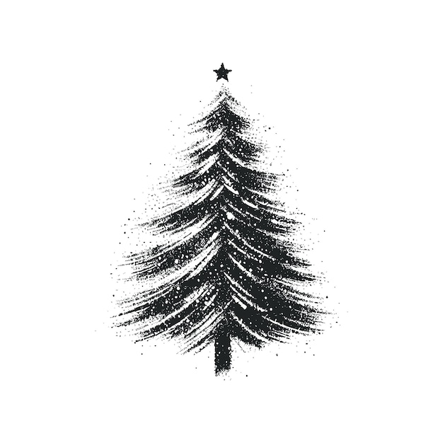 Árbol de Navidad con una estrella Un árbol de Navidad texturizado con una pincelada dibujada a mano crea un texto