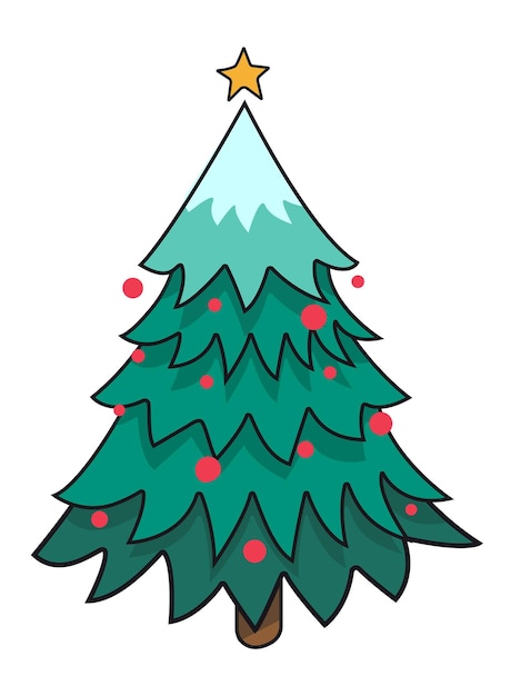 Árbol de Navidad con una estrella y juguetes Árbol de Navidad con adornos Ilustración vectorial
