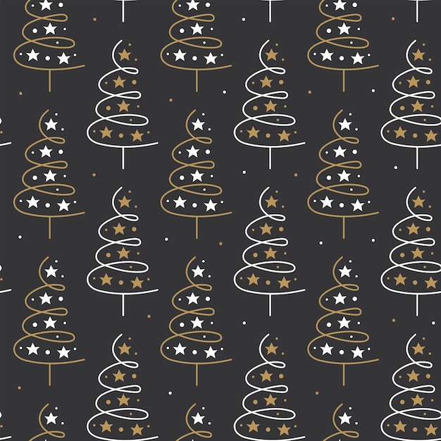 Árbol de navidad con estrellas de decoración año nuevo decoración elegante vacaciones de invierno arte de línea vectorial