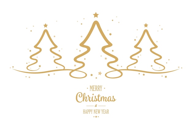 árbol de Navidad estrellas doradas saludos fondo blanco