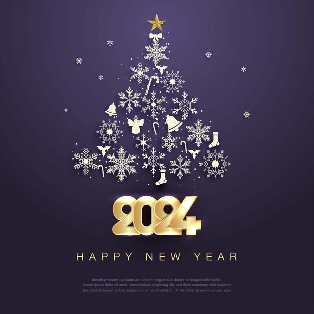 Árbol de Navidad Feliz Año Nuevo 2024 Números de oro