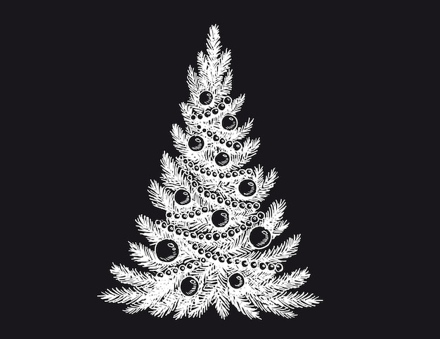 Árbol de navidad feliz año nuevo y feliz navidad ilustraciones dibujadas a mano