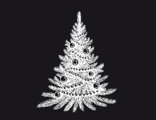 Árbol de navidad feliz año nuevo y feliz navidad ilustraciones dibujadas a mano