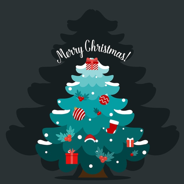 Árbol de navidad, feliz navidad, y, feliz año nuevo, tarjeta de felicitación, vector, ilustración