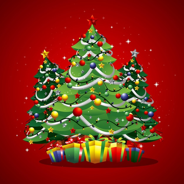 un árbol de Navidad con un fondo rojo con una estrella en él