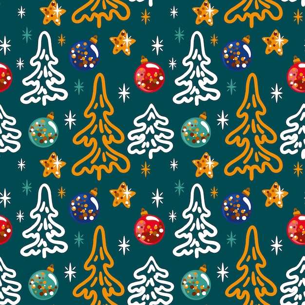 Árbol de Navidad en el fondo verde Vector de patrón sin costura