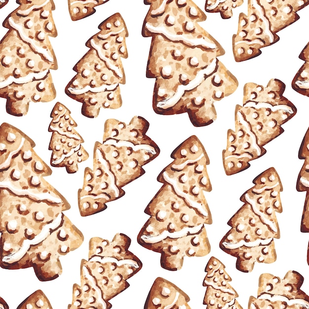 Árbol de Navidad galletas de jengibre acuarela de patrones sin fisuras.