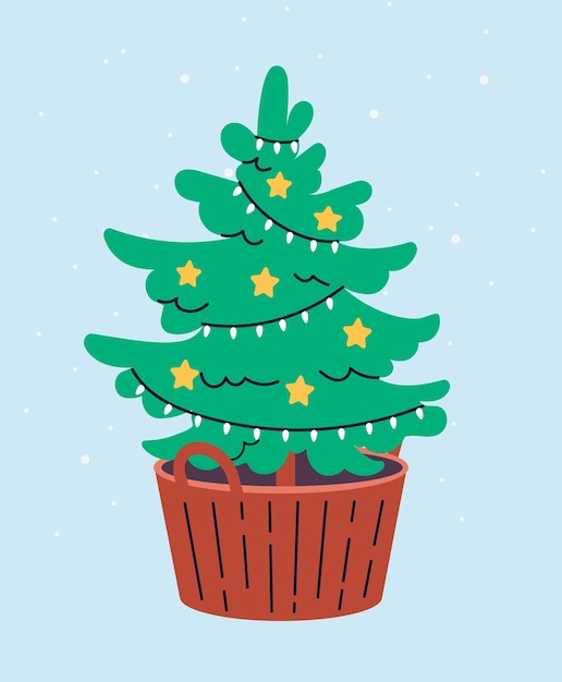 Vector Árbol de navidad con guirnaldas concepto elemento de decoración para las vacaciones de invierno y año nuevo navidad gráfico