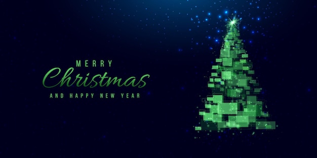 Árbol de Navidad hecho de formas geométricas luces y chispas Navidad cibernética