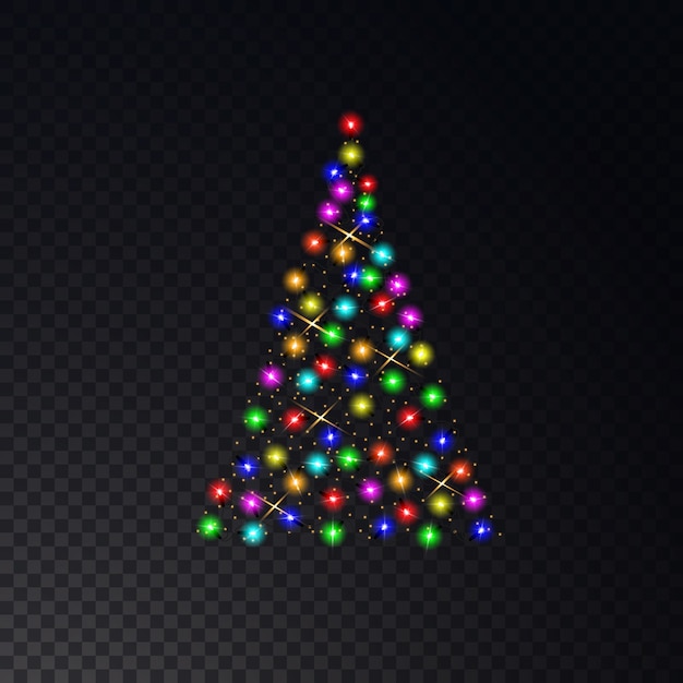 Vector Árbol de navidad hecho de luces de colores en un transparente