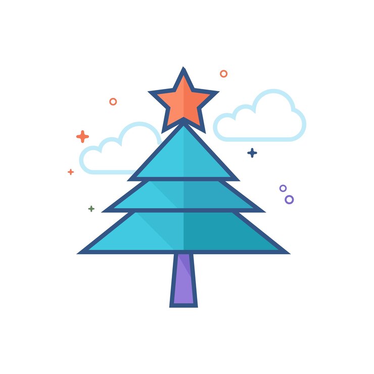 Vector árbol de navidad, icono, plano, color, estilo, vector, ilustración