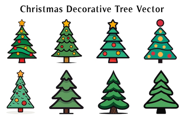 Árbol de Navidad Ilustración vectorial Bundle Silhueta decorativa del árbol de Navidad Contorno Bundle