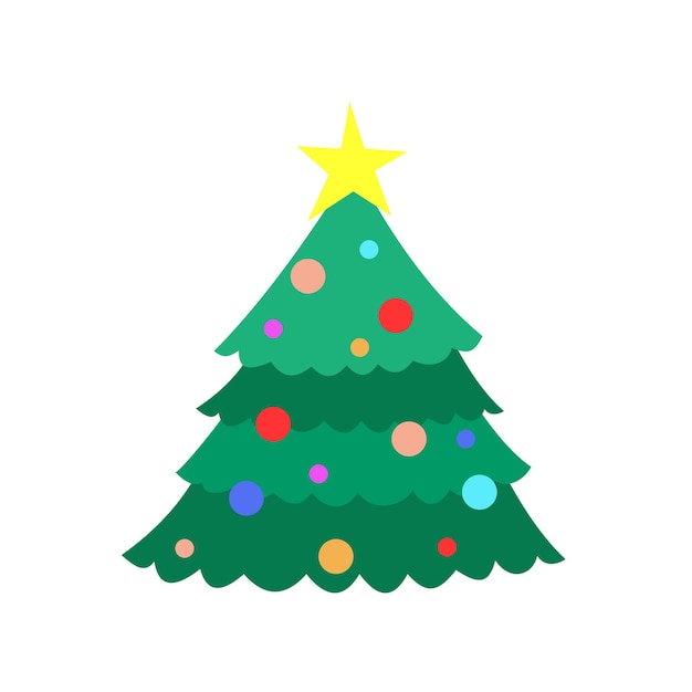Árbol de Navidad Ilustración vectorial colorida en estilo de dibujos animados planos plantilla para tarjeta de felicitación en Navidad y Año Nuevo