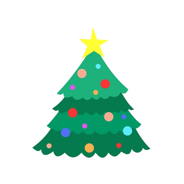 Árbol de navidad ilustración vectorial colorida en estilo de dibujos animados planos plantilla para tarjeta de felicitación en navidad y año nuevo