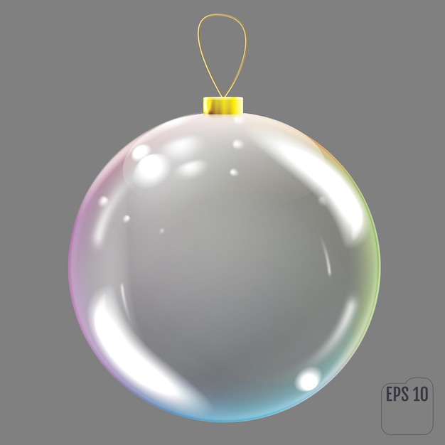 Árbol de Navidad de juguete transparente con reflejos de colores. Bola de Navidad de cristal realista.