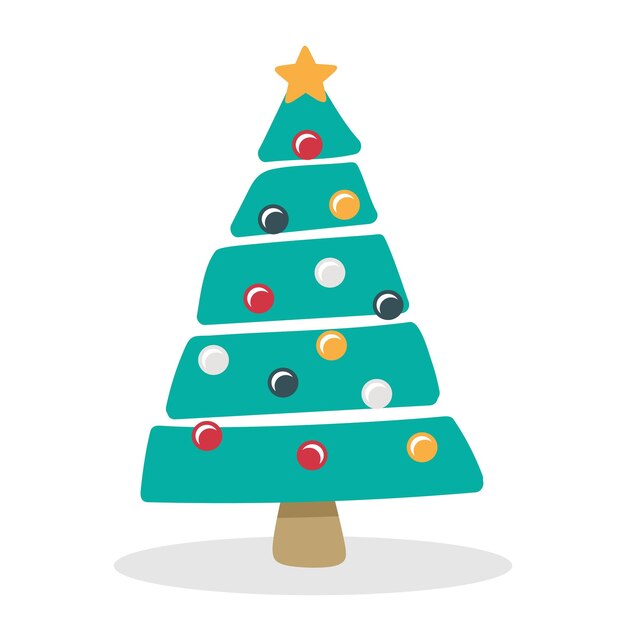 Árbol de Navidad con juguetes y guirnaldas Ilustración vectorial en un estilo plano El concepto de Navidad