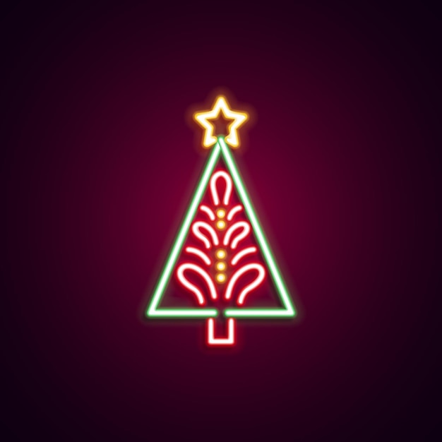 Árbol de Navidad letrero de neón Letrero de neón letrero brillante banner de luz Iconos vectoriales