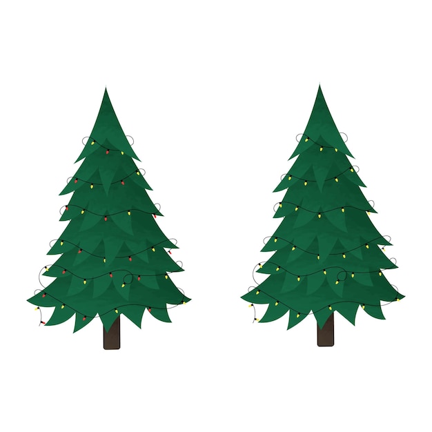 Árbol de Navidad con luces de colores y textura de acuarela