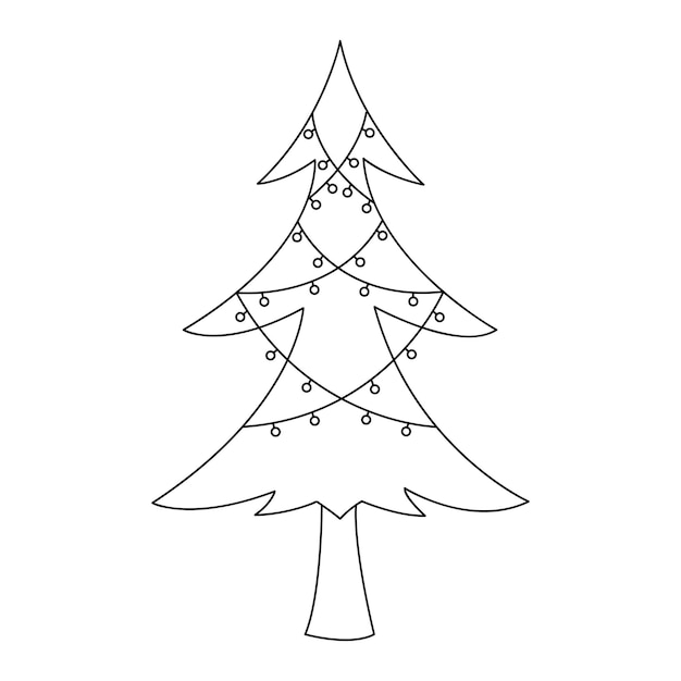 Árbol de Navidad con luces decorativas vector aislado sobre fondo blanco.