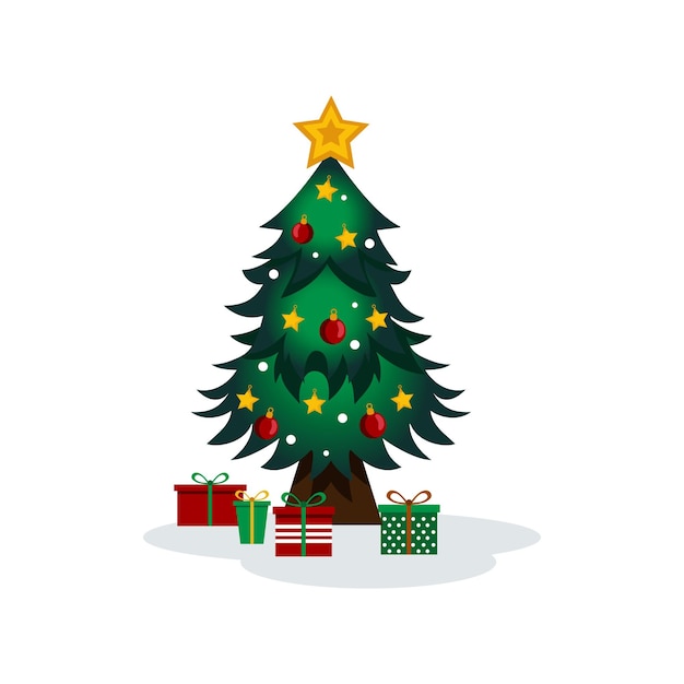 Árbol de Navidad con muchos regalos navideños esperando las vacaciones Vector