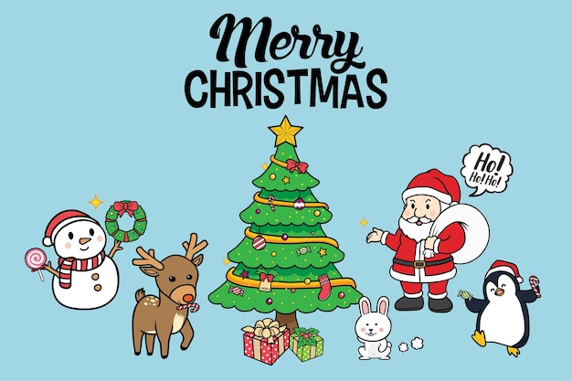 Árbol de Navidad con Papá Noel y amigo