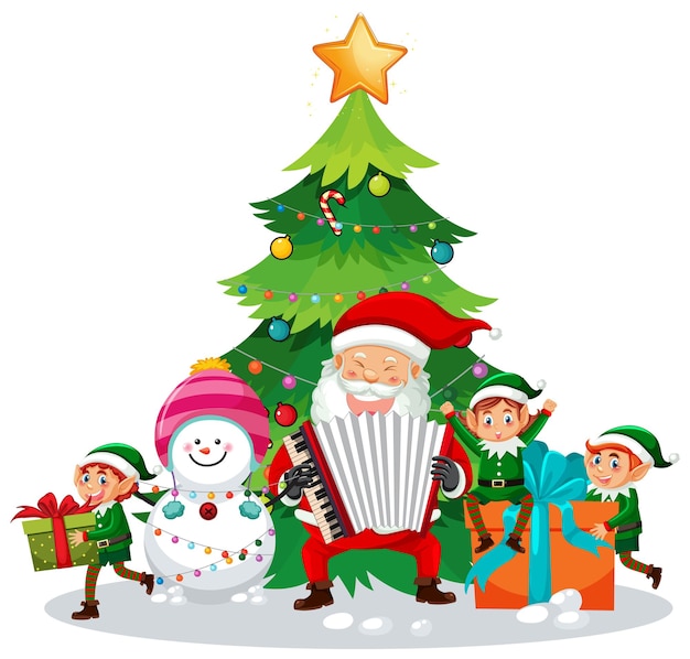 Árbol de Navidad con Papá Noel y elfos