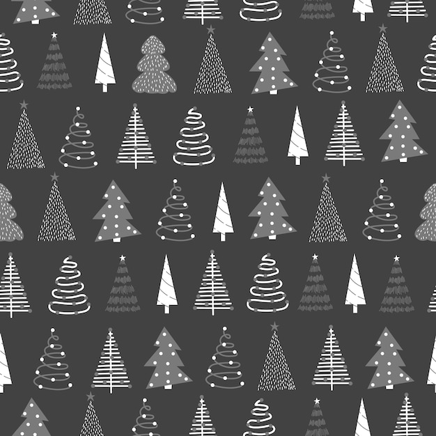 Vector Árbol de navidad en patrón de estilo doodle sobre fondo gris