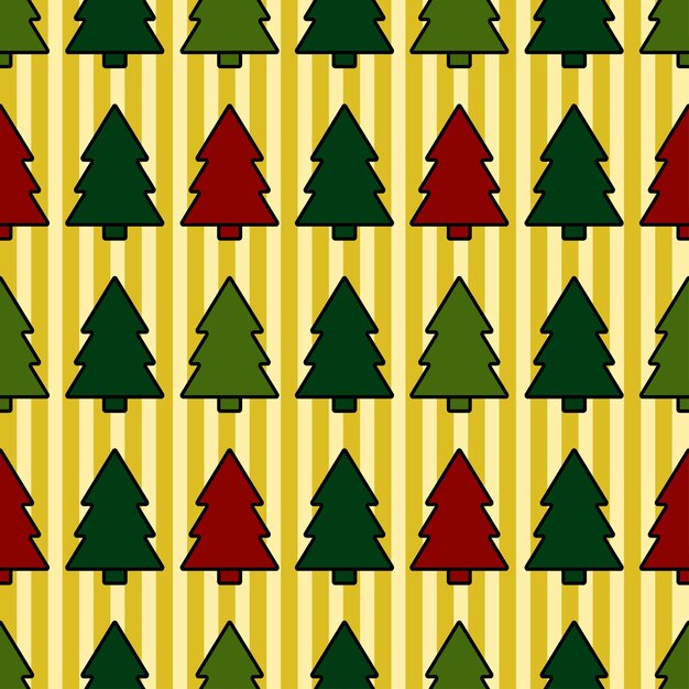 Árbol de Navidad de patrones sin fisuras en estilo retro de dibujos animados.