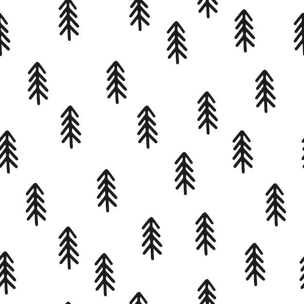 Árbol de Navidad de patrones sin fisuras. Fondo blanco y negro. Precioso estampado de vacaciones de invierno