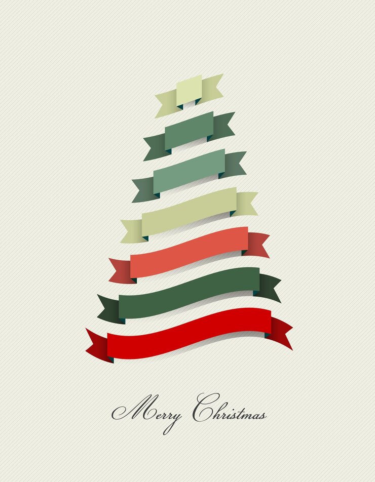 Vector árbol de navidad plano estilizado. decoración de cintas.