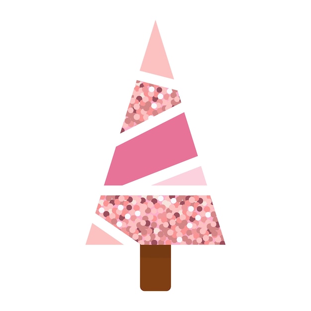 Árbol de Navidad con polvo de brillo rosa realista. Ilustración vectorial Concepto de Navidad. Perfecto para tarjetas de Navidad y Año Nuevo.